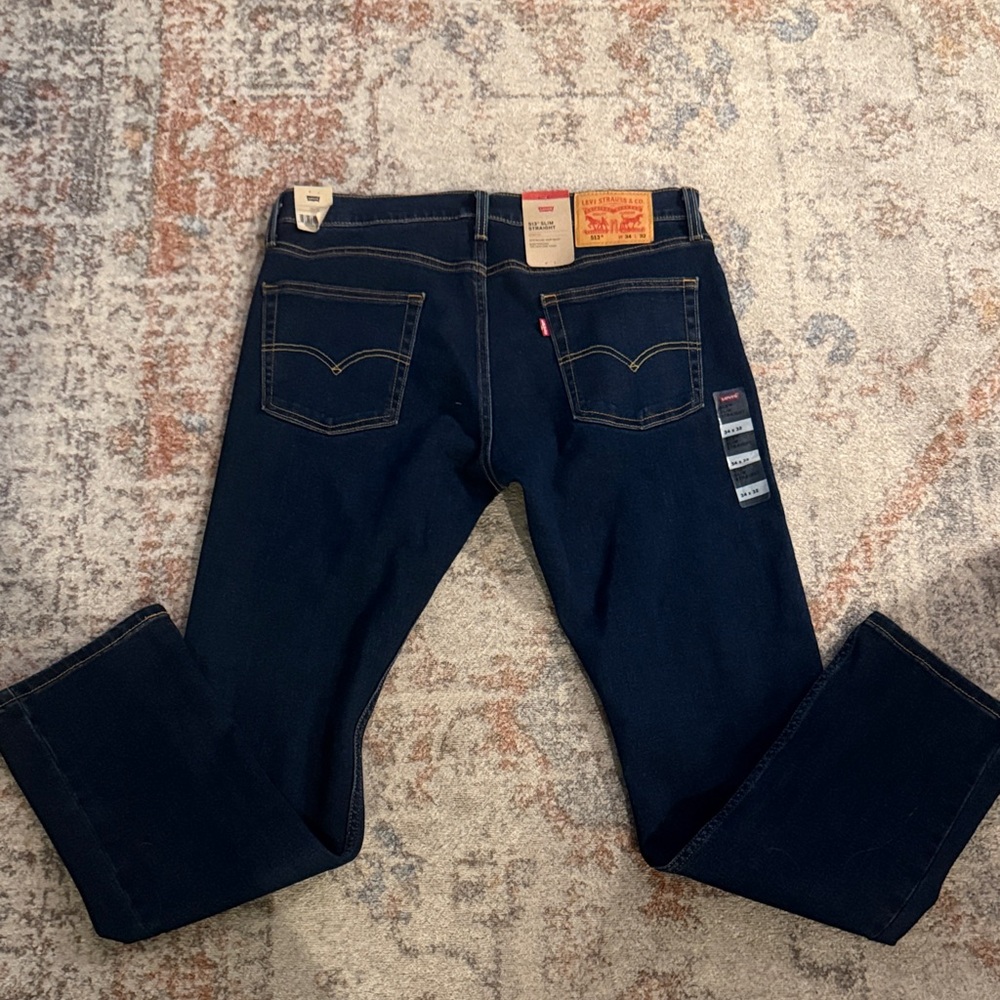 Levi's 513 Slim Straight Stretch Men's Dark Blue Denim Straight Jeans 34x32 NWT